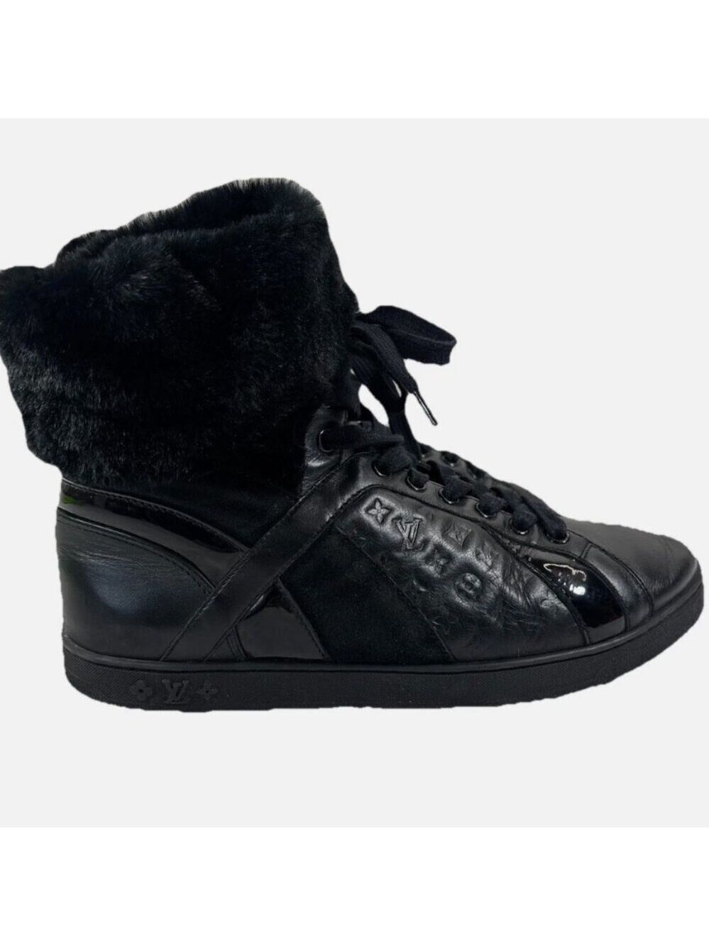 Share LOUIS VUITTON Monogram High Top Sneakers Fur Black Size 37